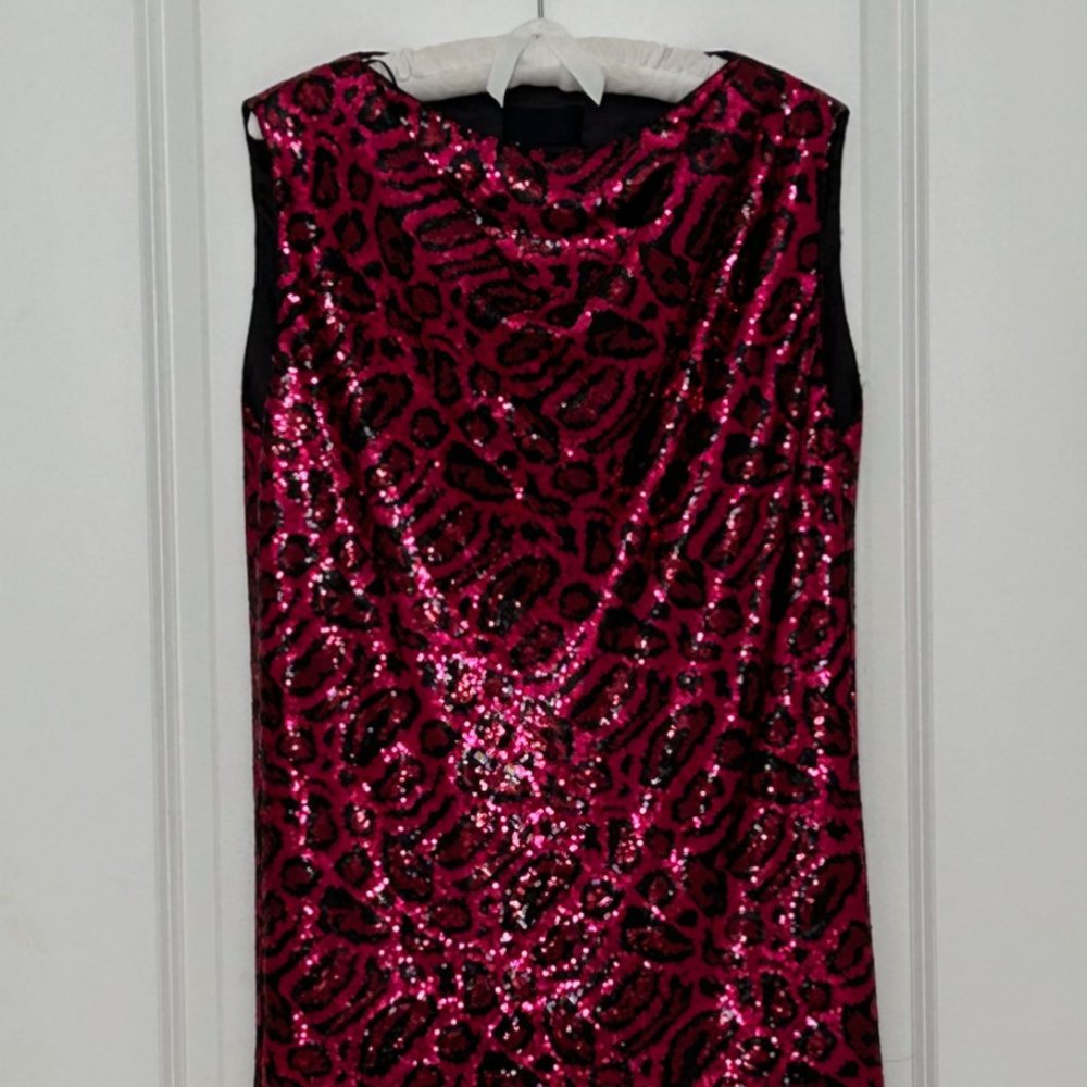 Vibrant Pink Sequin Leopard Print Mini Dress